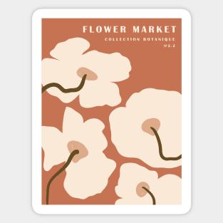 Flower market, Neutral print, Botanical art, Retro print, Aesthetic poster, Abstract beige flowers Sticker